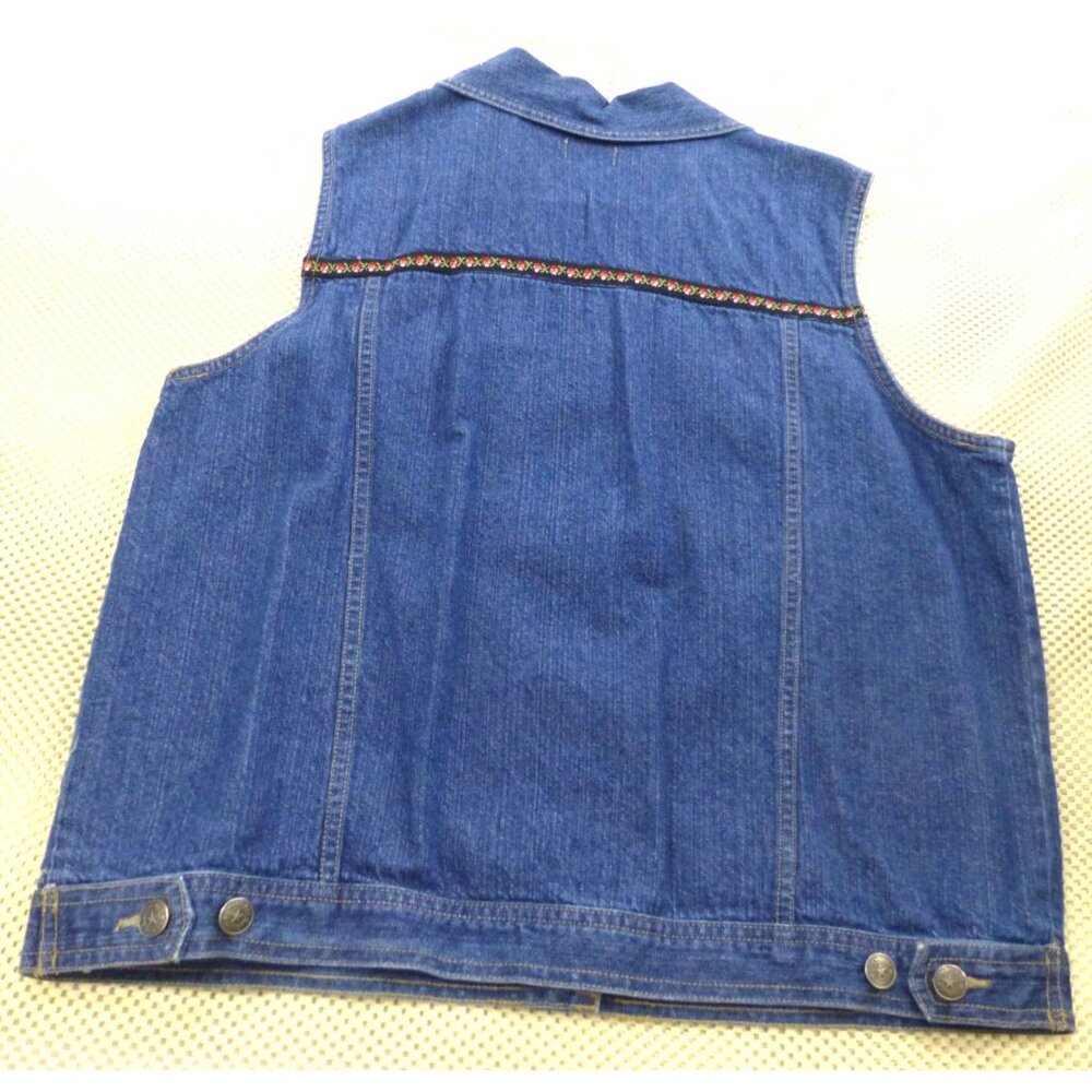VTG Cherokee Denim Vest With Boho Trim Western Sleeveless Large Womens Jacket - Picture 2 of 11